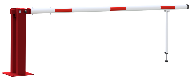 Manual barrier with pneumatic spring and hinged pole support