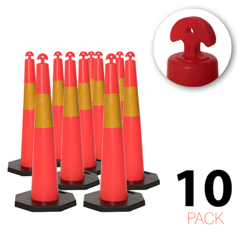 (10 Pack) Flexibarrier T-Top Traffic Cone with 8 kg Base + 500 m Barrier Tape – 115 cm