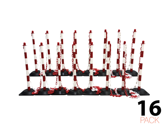 Post & Chain Barrier Kit - Basic -, 16 Posts incl. 25m Plastic Chain (Red/White)