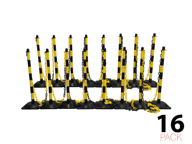 Post & Chain Barrier Kit - Basic -, 16 Posts incl. 25m Plastic Chain (Black/Yellow)