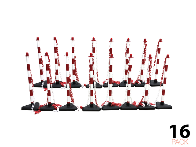 Post & Chain Barrier Kit - Economy -, 16 Posts incl. 25m Plastic Chain (Red/White)