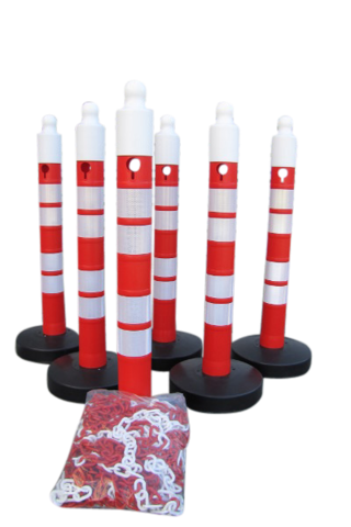 (Pack of 6) - Post & Chain Barrier - Maxi Plus - including 25m chain