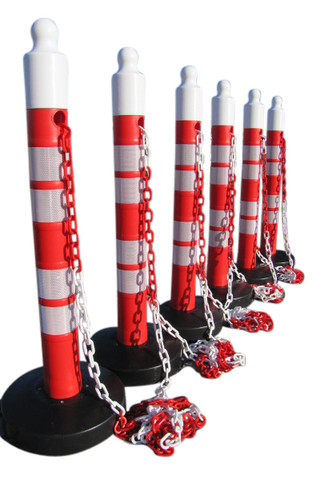 (Pack of 6) - Post & Chain Barrier - Maxi Plus - including 25m chain