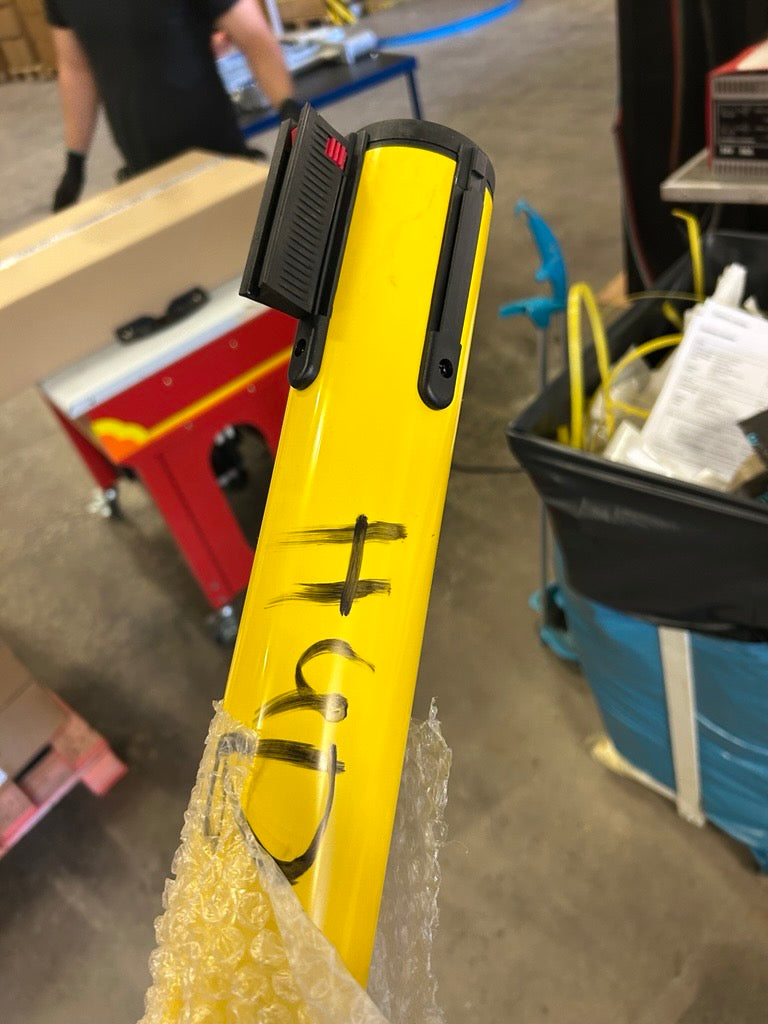 Refurbished: Flexibarrier Belt Stanchion - Basic Signal - (3.0m belt) — Acceptable (Yellow / Black/Yellow Chevron)