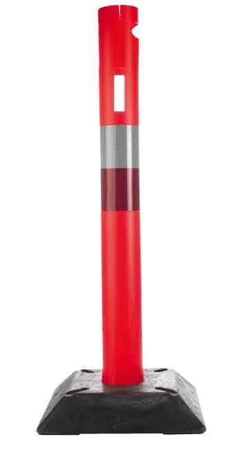 Plastic barrier stanchion with holes for board