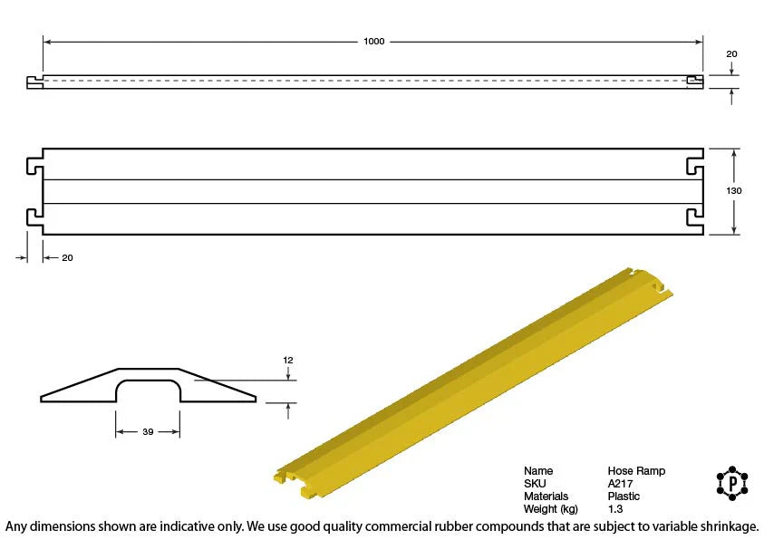 Durable Cable Ramp (135 × 20 × 1000 mm)