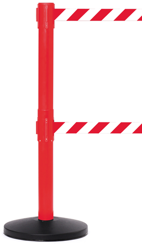 Refurbished: FlexiBarrier Belt Stanchion - Basic Twin - (2 x 3m belt) — Like New (Red / Red/White Chevron)