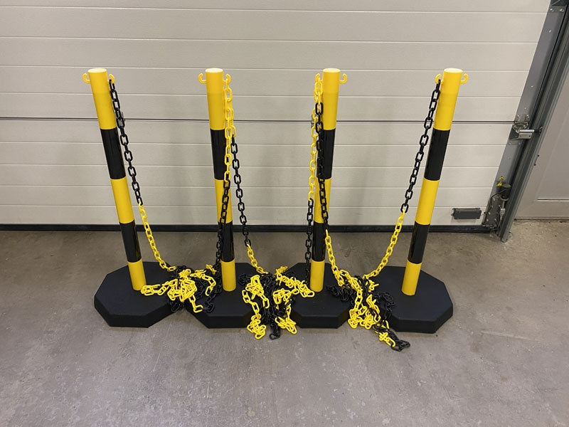 Chain stanchion package - Robust -, 4 plastic stanchion incl. 25m chain (Yellow/Black)