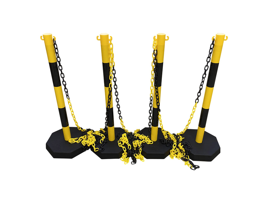 Chain stanchion package - Robust -, 4 plastic stanchion incl. 25m chain (Yellow/Black)